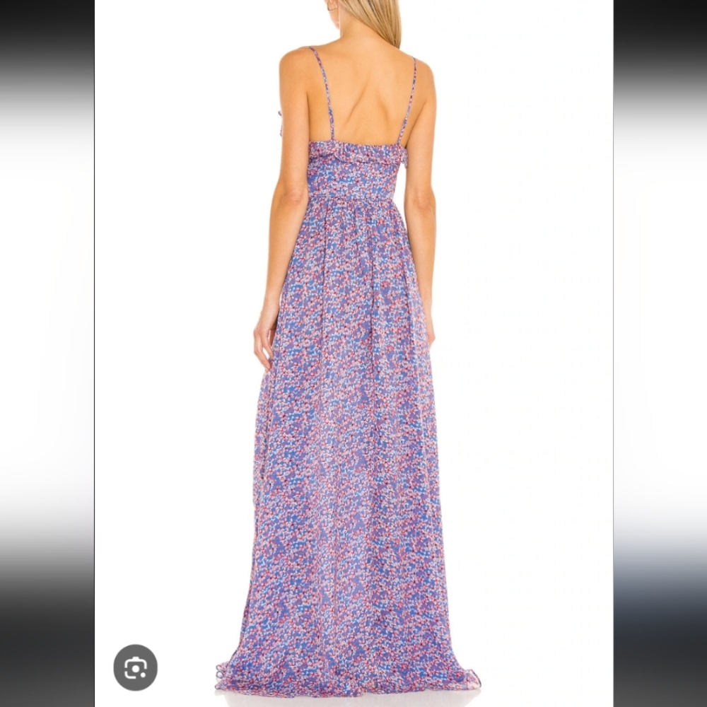 Sau Lee Florence Silk Gown Blue Floral - Picture 2 of 12